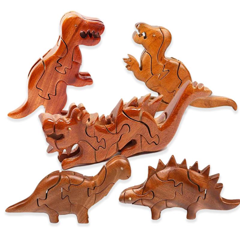 Handmade wooden animal Tyrannosaurus rex mortise and tenon structure model diy Chinese dragon children's building blocks toy Luban lock