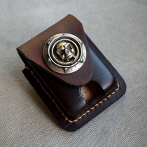 Handmade leather goods suitable for Zippo lighter leather case thickened vegetable tanned cowhide pure copper skull buckle portable waist hanging
