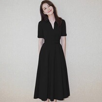 European Station 2024 Summer New French Style High-Quality Waist Temperament Long Skirt Womens Professional Black Shirt Dress