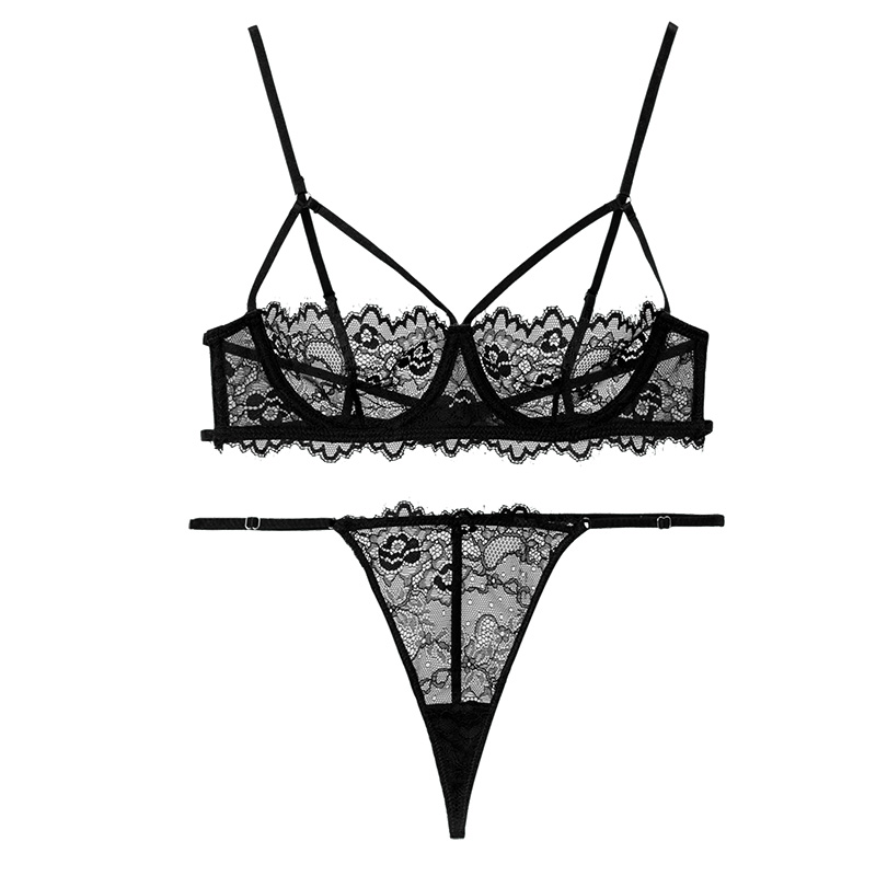 Sexy Lace Lingerie Clairvoyant Ultra Slim Underwear Suit Transparent Seductive Tints Pants Red Fire