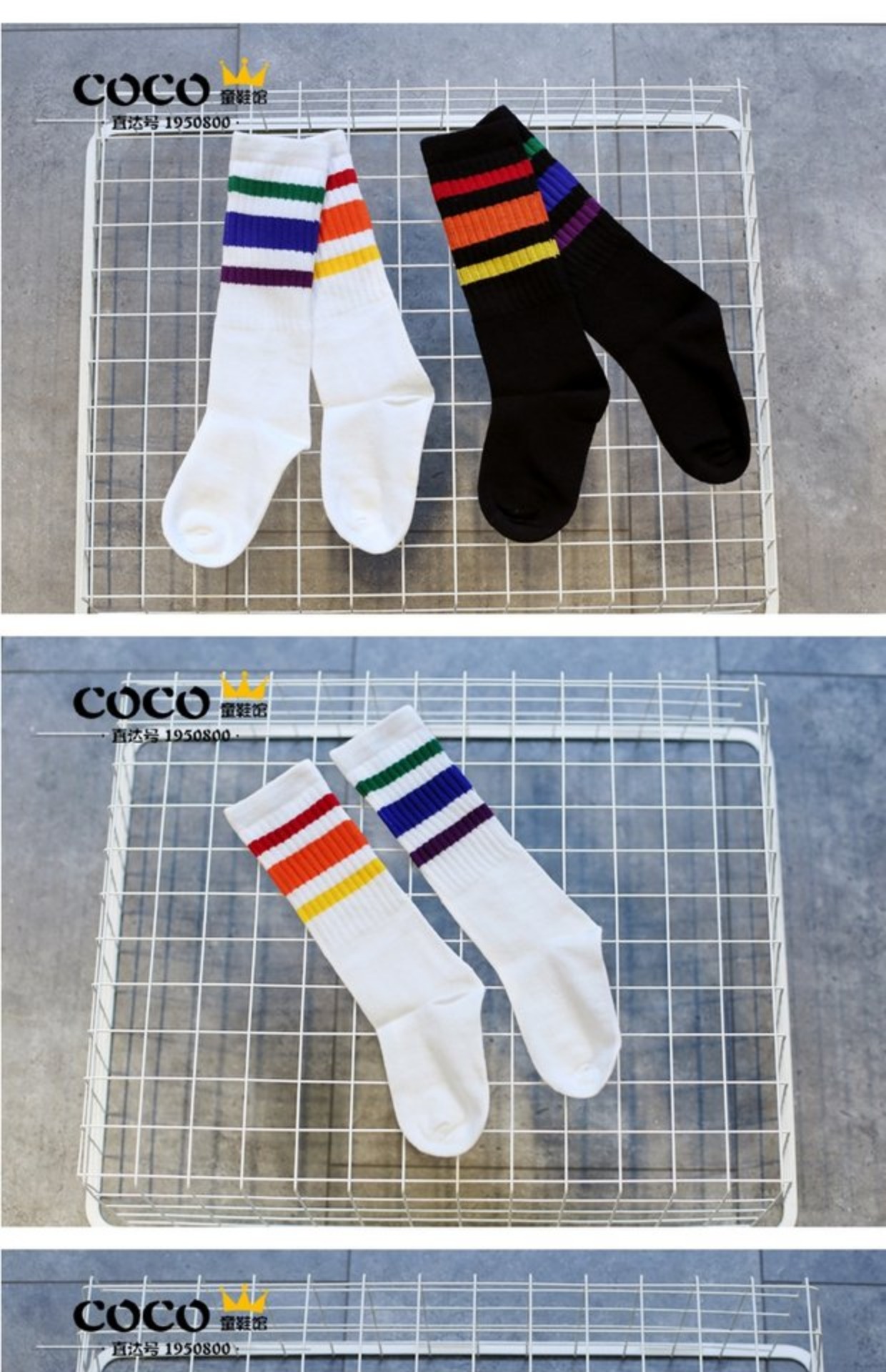 Vớ trẻ em cotton mùa xuân và mùa thu mùa hè cô gái vớ đầu gối trẻ em trong ống vớ màu sọc nam sinh viên vớ cao quần tất cho bé trai
