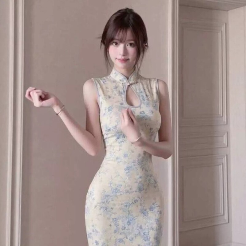 New Chinese Style Halter Neck Sleeveless Printed Dress for Women, Summer Fresh and Slim-Fitting, Elegant and Graceful Long Dress New Chinese Style Halter Neck Sleeveless Printed Dress for Women, Summer Fresh and Slim-Fitting, Elegant and Graceful Long Dress