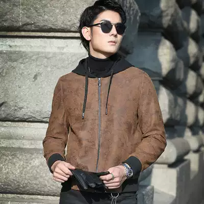 Famous sheepskin jacket men's new Korean version of the trend handsome slim autumn and winter sheepskin sweater hooded