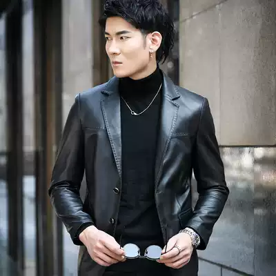 Men's leather clothing Korean version of the handsome short slim sheepskin autumn leather jacket leather suit leather casual jacket