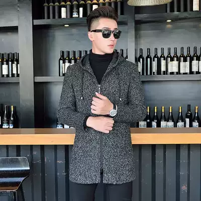 2021 new men's autumn and winter woollen wool coat men's medium and long windbreaker men's over-the-knee hooded warm jacket