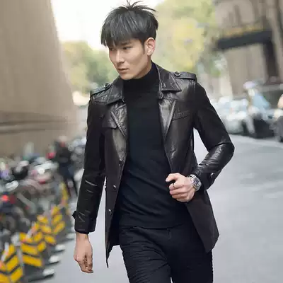 2020 Haining leather leather clothing leather suit men's trendy sheepskin slim jacket new autumn and winter medium and long version