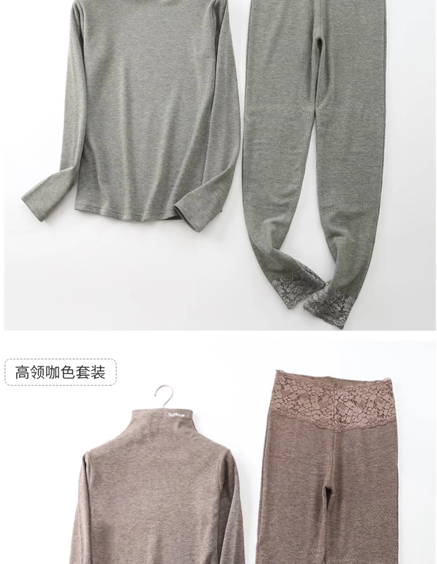 Mùa thu và mùa đông của phụ nữ nửa cao cổ áo bông mùa thu quần dài quần dài cotton tinh khiết áo len dày trung và già bộ đồ lót nhiệt - Phù hợp với nóng lên