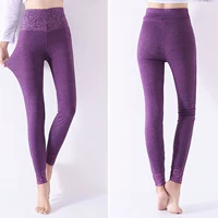 Mùa thu và mùa đông Quần cotton nữ FTY mùa thu Quần eo cao với quần len ấm đường kẻ sọc thắt lưng thắt lưng quần legging bé gái
