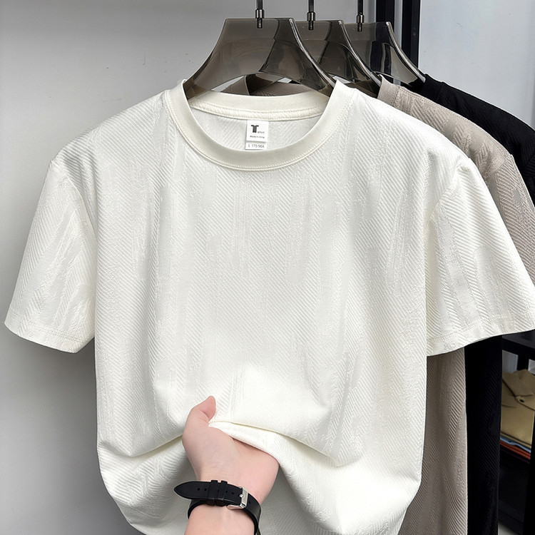 Summer New Style Mercerized Cotton Men's Short-Sleeved T-Shirt Round Neck 3D Digital Jacquard Breathable Cool Shirt Top Men's Clothing