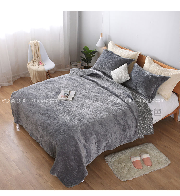 Phong cách hàn quốc màu rắn chần bìa chăn pha lê nhung nhung san hô màu xám trải giường đơn mảnh dày máy có thể giặt màu ga trải giường đơn