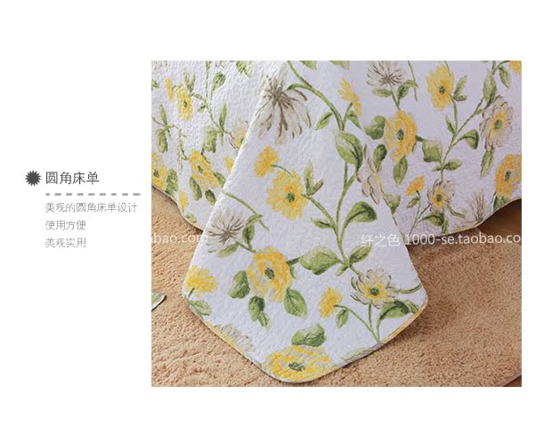 Hoa và cây cảnh màu vàng mục vụ Hàn Quốc trải giường bằng ba bộ bông điều hòa bông là giường đôi màu đơn sợi ra trải nệm
