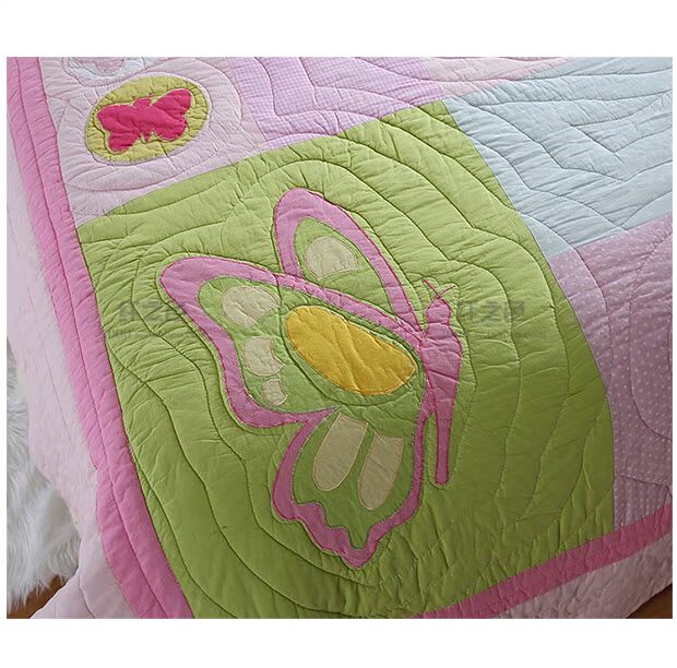 Sợi màu ba mảnh trẻ em giường bìa bông quilting Hàn Quốc phim hoạt hình bướm màu hồng hoa cô gái là điều hòa không khí - Trải giường thảm trải giường mùa đông