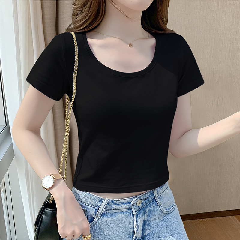 Black Short T-Shirt for Women, Short-Sleeved, Slim Fit, Summer Design, Niche High-Waisted, Regular Shoulder, Crop Top, 2026 New Style
