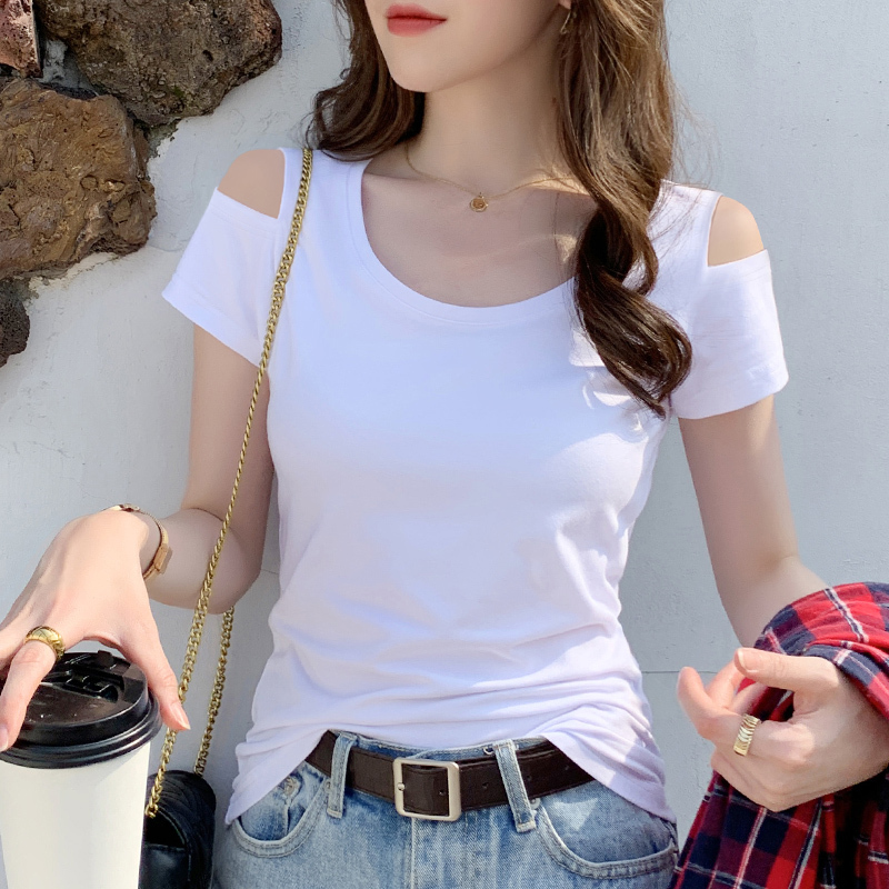 Off-Shoulder Top for Women, Summer White Design, Niche Short-Sleeve T-Shirt, Slim Fit, 2026 Summer New Half-Sleeve Tee Off-Shoulder Top for Women, Summer White Design, Niche Short-Sleeve T-Shirt, Slim Fit, 2026 Summer New Half-Sleeve Tee