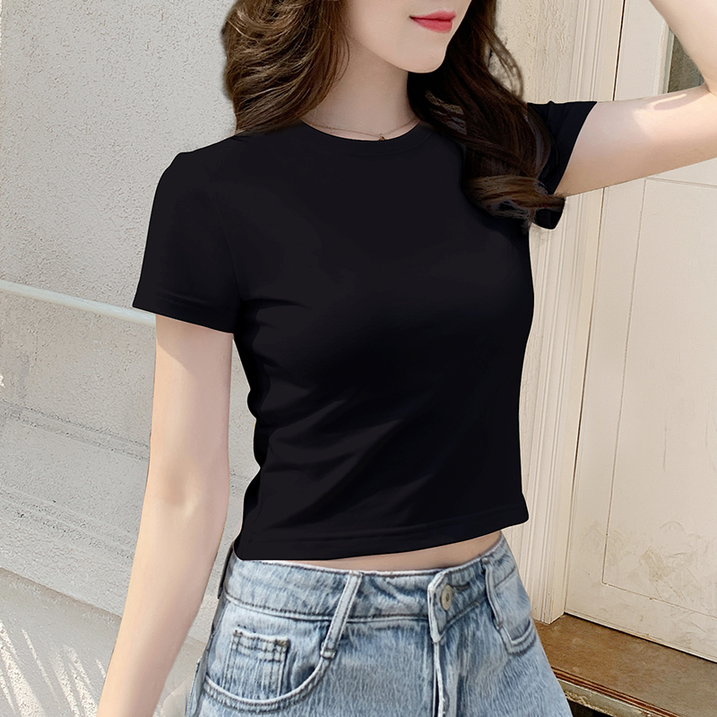 Black Short T-Shirt for Women, Short-Sleeved, Slim Fit, Summer 2026 New Style, Beautiful High-Waisted, Versatile, Midriff-Baring, Regular Shoulder Top for Summer