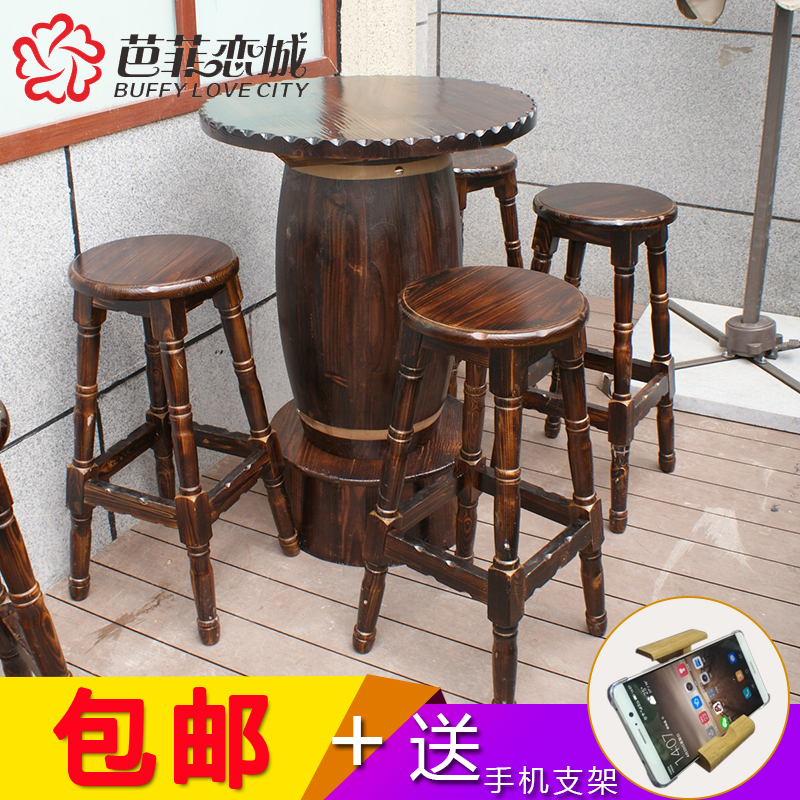 Spot solid wood fashion bar tables and chairs home outdoor leisure beer barrel bar table western food coffee table barbecue table and chairs