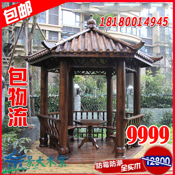 Manufacturer direct solid wood upscale hexagonal cool pavilion landscaped outdoor wooden house wooden antique wood imitation ancient pavilion used for 20 years 
