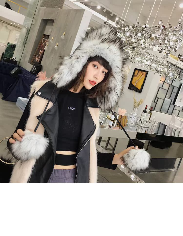 Đầu máy lông dài vest mùa đông mới giả hai con cáo đẹp trai lông cỏ hoang vest vest nữ áo da cổ lông
