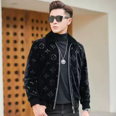 Winter mink fleece jacket men's fur one short lapel fashion Haining sheep cut coat fur jacket