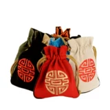 宏图好运 Тканевый мешок, мешочек, коробочка для хранения, сумка для хранения, из хлопка и льна, на шнурках, с вышивкой, подарок на день рождения