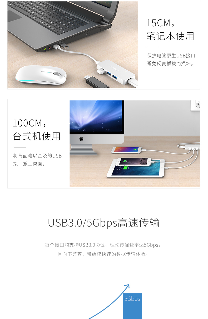 Orico / Orrick Phòng USB3.0 splitter Một tới bốn tốc độ cao máy tính trung tâm HUB điện thoại di động giao diện sạc - USB Aaccessories cáp kết nối điện thoại với tivi