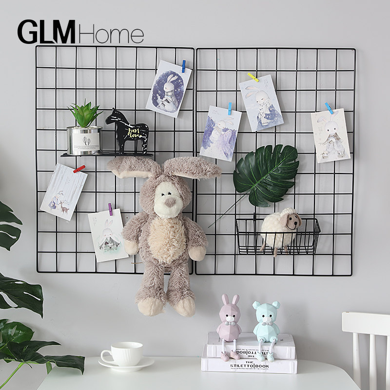 ins wind grid photo wall shelf photo frame hanging wall hanging wall free of punch mesh red bedroom room arranged iron frame decoration-Taobao