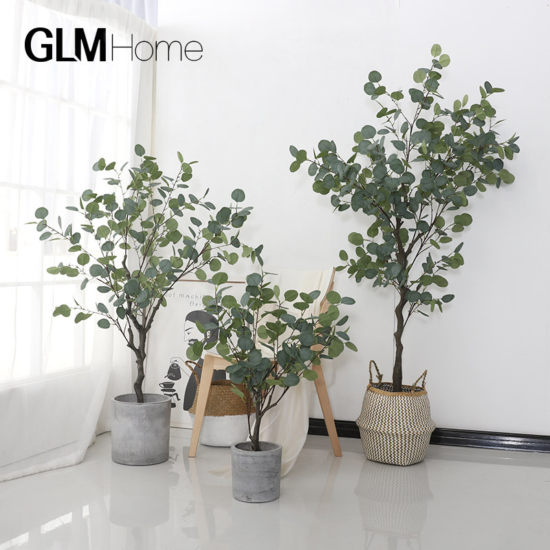 Nordic large simulation plant decoration eucalyptus false green plant potted indoor living room office floor ornaments