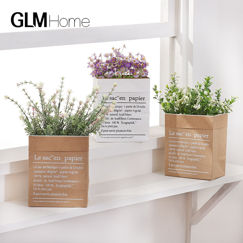 ins Nordic small frescoed full Star emulated flower fake flower paper bag suit Living room table floral decoration pendulum set-Taobao