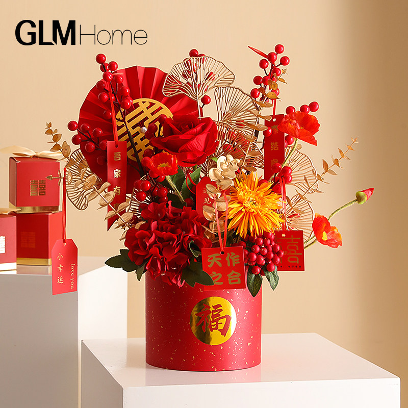 Fukubucket Creative Living Room TV Cabinet Wedding house floral display fake flower emulation Flower Festive Flowers Lunar New Year Decorative Flowers