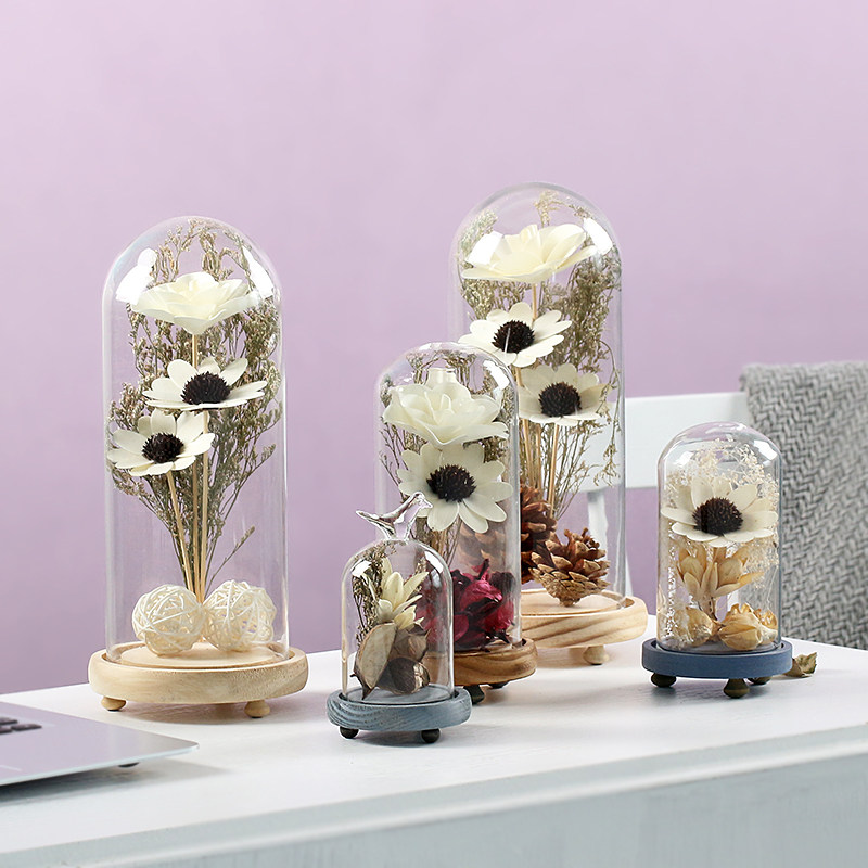 ins dried flowers immortal flower glass cover ornaments home soft decorations living room creative knick-knack gifts