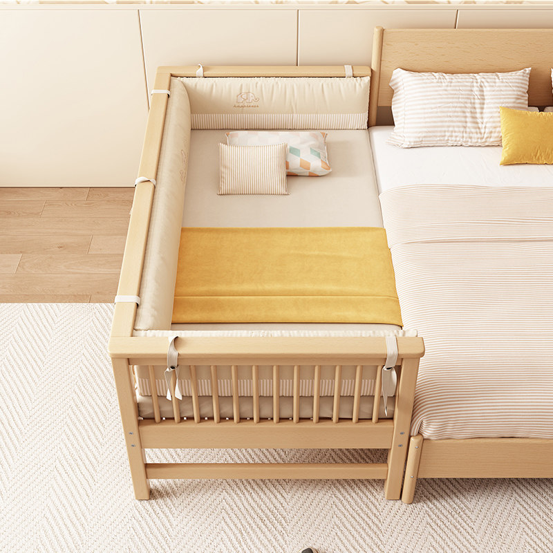 Beech children's bed small bed stitching big bed with guardrail boy girl bed solid wood baby bed side widened baby bed