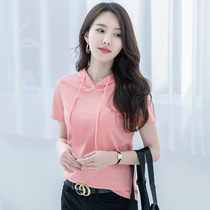 Mercerized cotton short-sleeved hooded t-shirt womens short 2021 new white body shirt pure cotton hooded top European goods