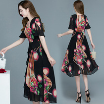 2021 large size chiffon dress female mother new summer Western style silk straight skirt thin temperament skirt