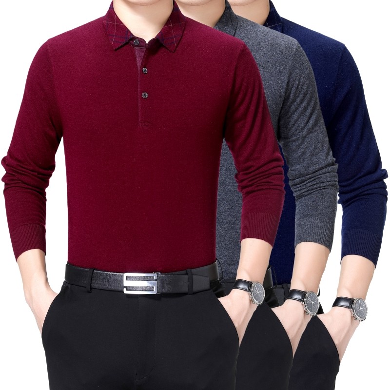 Spring and Autumn Cashmere Sweater Men's Collar Loose Middle-aged and Older People 50-60 Years Old Dad's Knit Sweater Bottom Sweater Sweater