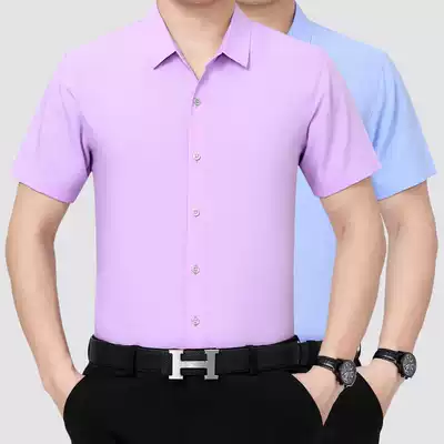 New product solid color short-sleeved shirt men's thin summer 2021 new middle-aged business loose large size silk shirt