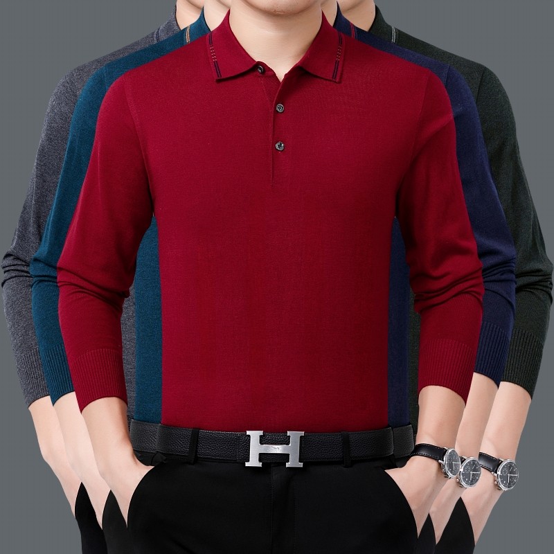 Middle and elderly daddy casual tie-knit T-shirt men spring and autumn fat man weight plus polo shirt 195