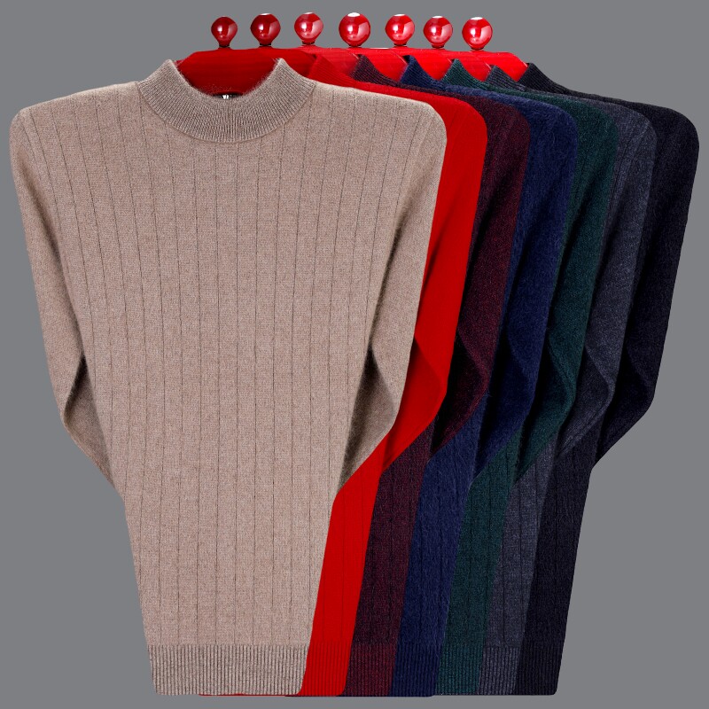 New Cashmere Sweater Men Middle and Old Age Lax Round Knitted Knitted Blade for the Year Red Sweater