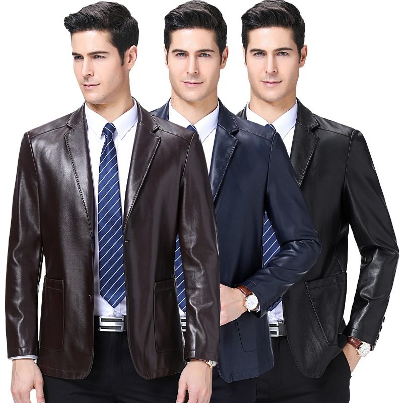 2022 autumn new men's genuine leather jacket middle-aged men's casual suit collar all-match sheepskin fashion jacket