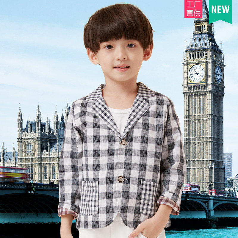 买1送1男童西装外套棉麻秋装2018新款儿童女