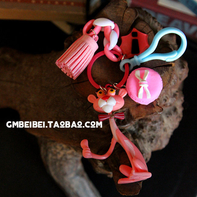 South Korea Ins Girl Hearts Cartoon Key Buttons Cute Powder Naughty Red Leopard Plush Key Chain Woman Bag Pendant