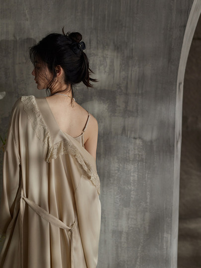 同语睡袍女春秋冬季冰丝长袖家居服睡裙晨袍浴袍薄新款睡衣女套装