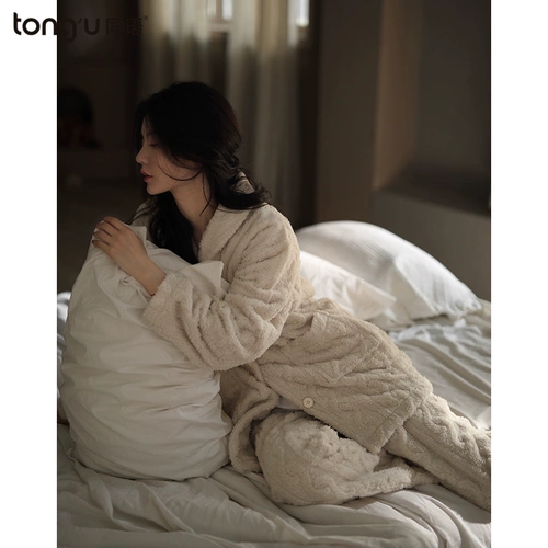 Демисезонная пижама для влюбленных, коралловое бархатное термобелье, удерживающий тепло флисовый комплект подходит для мужчин и женщин, увеличенная толщина