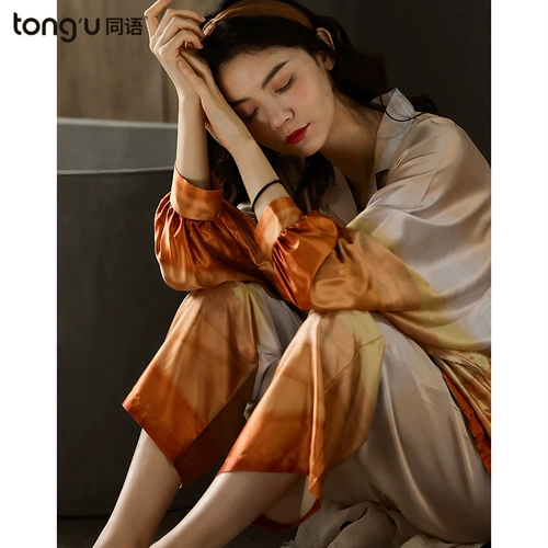 同语 Шелковая осенняя пижама, демисезонный тонкий лонгслив, шелковый комплект, «Холодное сердце»