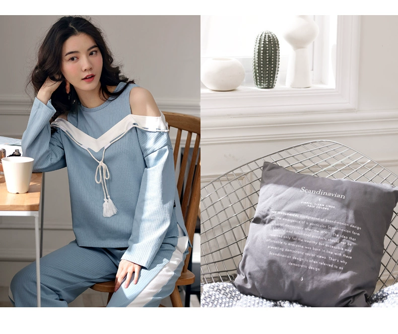 Tongyu 2018 mùa xuân dễ thương đồ ngủ phụ nữ mùa thu cotton dài tay gợi cảm mặc nhà phụ nữ phù hợp với phong cách công chúa ngọt ngào - Bộ Pajama