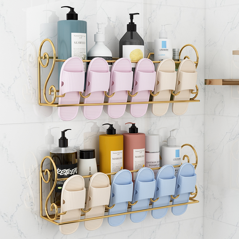 Bathroom slipper rack wall-mounted free punching bathroom shoe rack door rear rack storage artifact simple