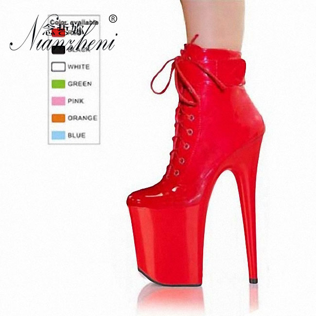 Limited-Time Discount: Lady Gaga's Favorite 20cm Sexy Ultra-High Heels with Waterproof Platform, Thin Heels, and Front Lace-Up Ankle Boots