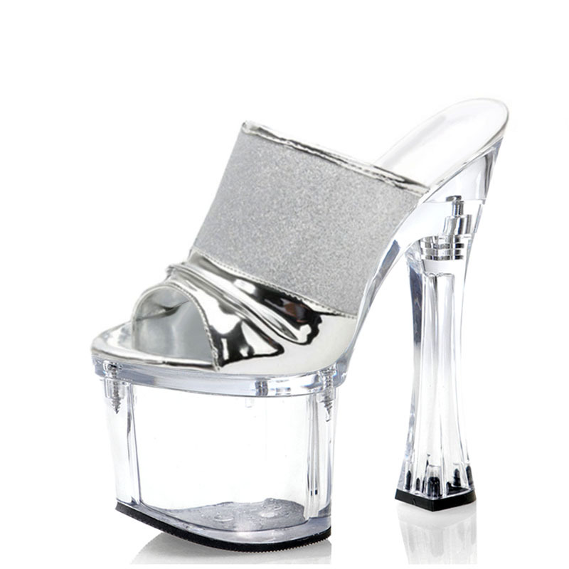 Waterproof Platform Large Size Sexy Cross-Dressing Sandals 17cm Ultra-High Heels Chunky Heel 18cm Internet Celebrity Height-Increasing Leg-Lengthening Women's Shoes