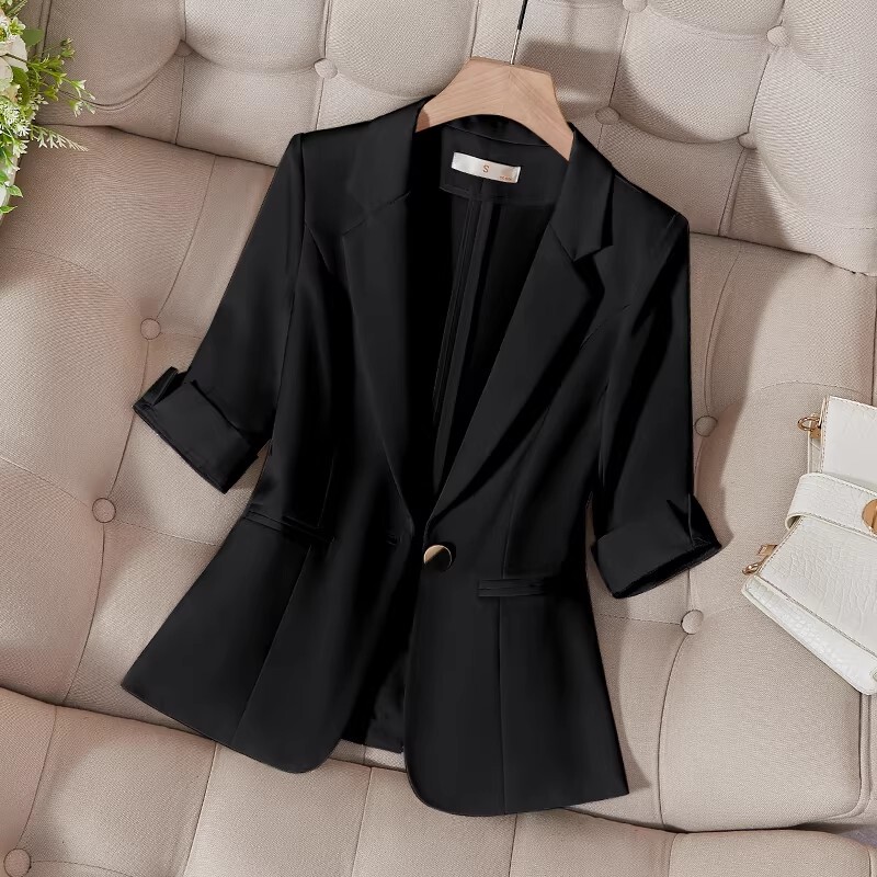 Black Blazer for Petite Women, Summer Thin Style, 2026 New Model, Professional Women's Three-Quarter Sleeve Suit Set Black Blazer for Petite Women, Summer Thin Style, 2026 New Model, Professional Women's Three-Quarter Sleeve Suit Set