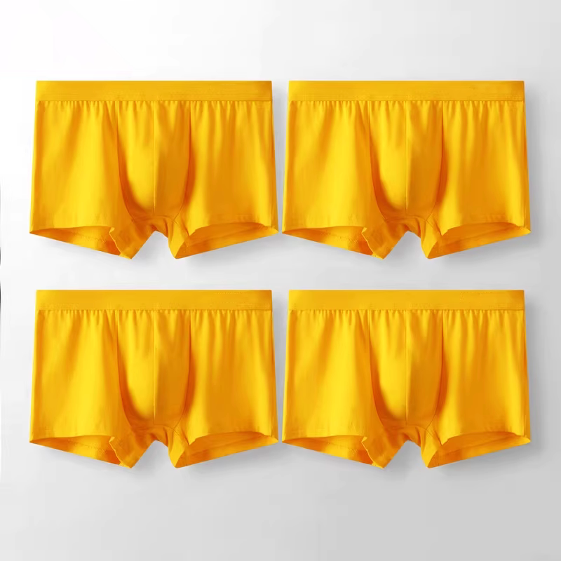 Yellow Men's Underwear, Pure Cotton Men's Boxer Briefs, Extra Large Size for Big and Tall Men, Breathable and Comfortable, Mid-Waist Four-Corner Shorts