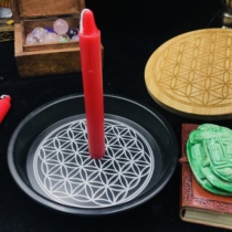 Flower of Life Five-pointed Star Candlestick tray Candle Candlestick Salt lamp tray Iron plate Smoked sage